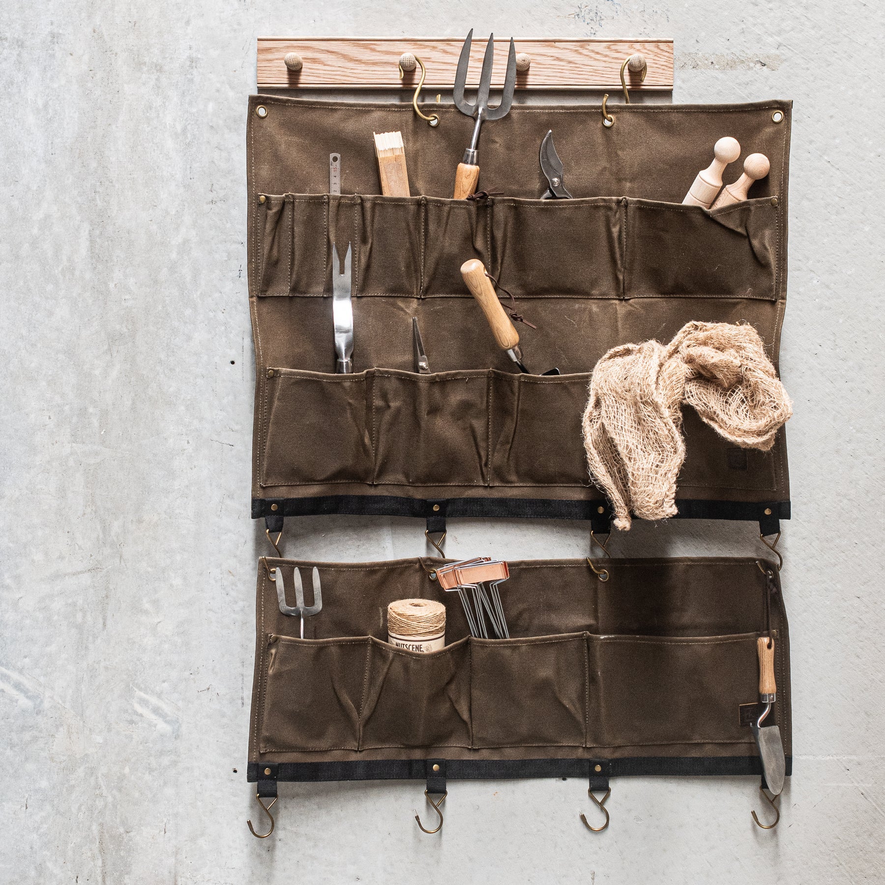 Waxed canvas tool hanger